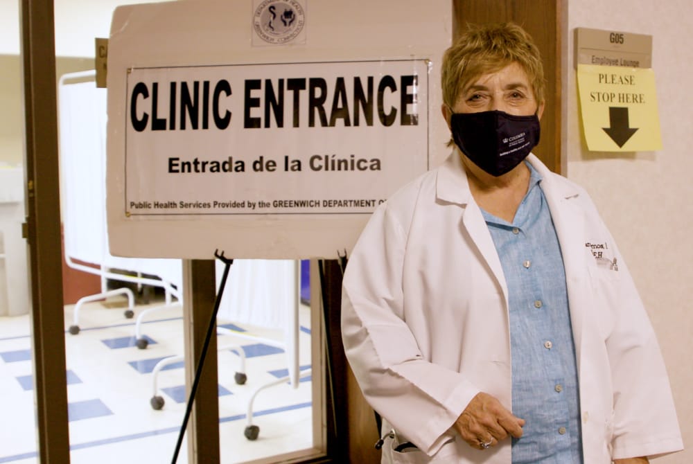 Maryann Ramos outside clinic entrance